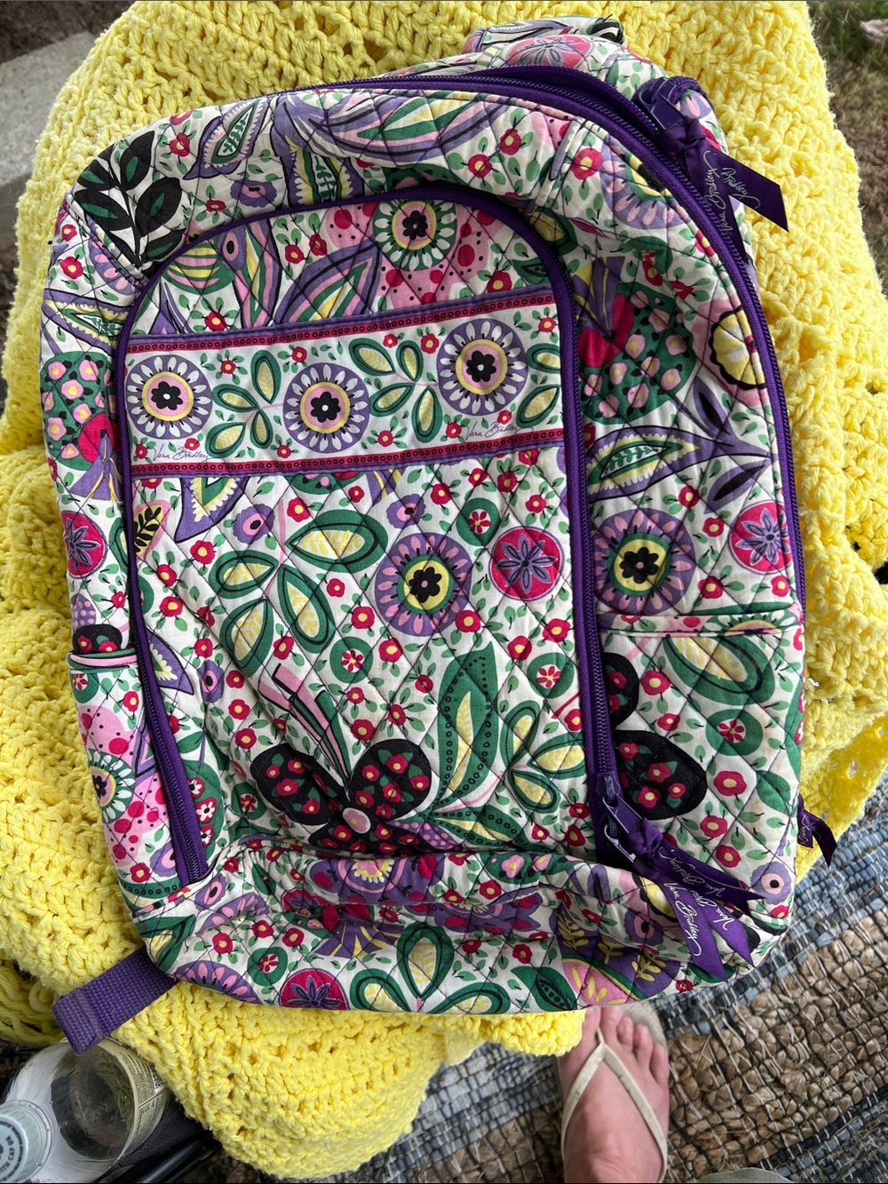 Vera Bradley Quilted Floral Backpack in Purple, Green & Pink